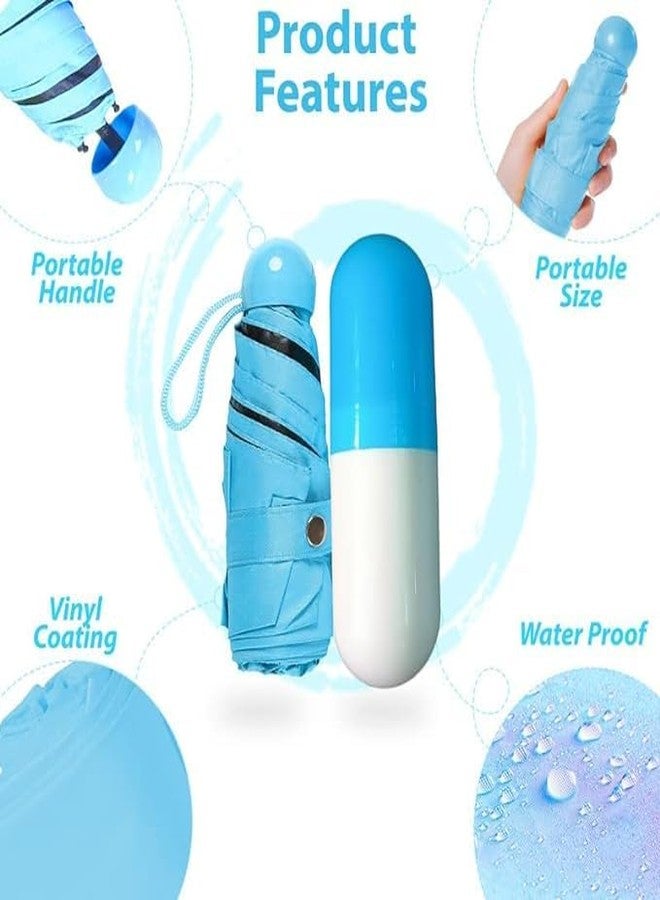 Pamidhar Foldable Mini Cute and Small Capsule Design Umbrella with Capsule Case 5 Folding Compact Pocket Portable & Lightweight Umbrella(Multicolor) (Pack of 1) (Blue) - Image 4